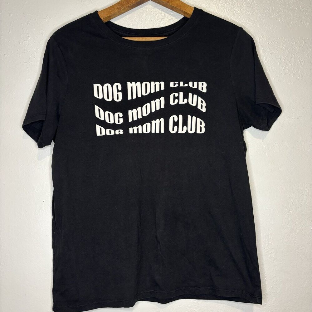 Women's Dog Mom Club Short Sleeve Graphic T-Shirt Black Size L Large‎ Pets Mama